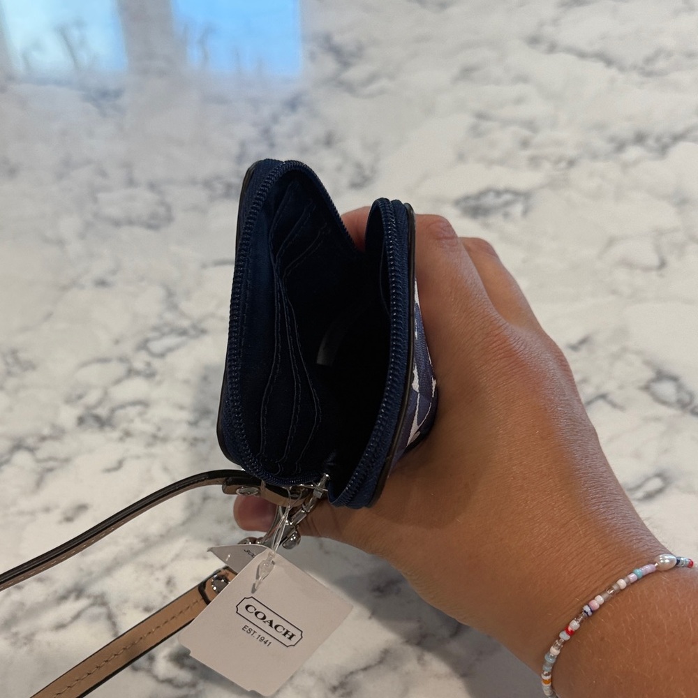Coach Navy and White Signature Wristlet - Picture 3 of 4